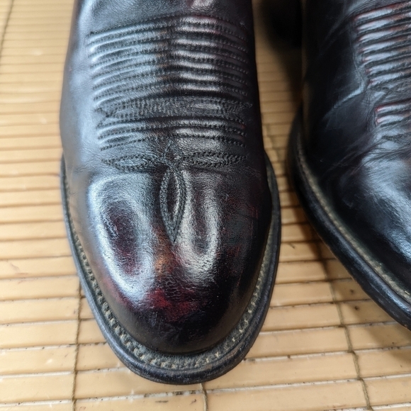 Lucchese 2000 Black Cherry Leather Cowboy Boots men's sz 8.5 2E Very Good Condit - Picture 5 of 12